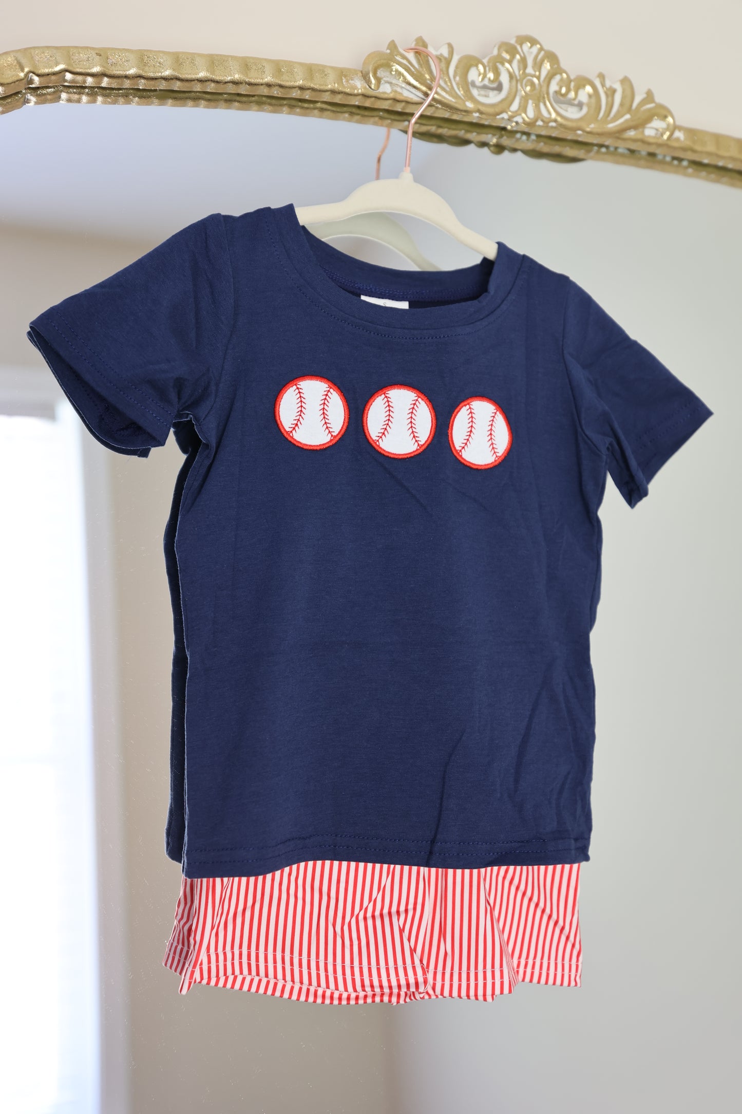 Appliqué Baseball Boy Short Set