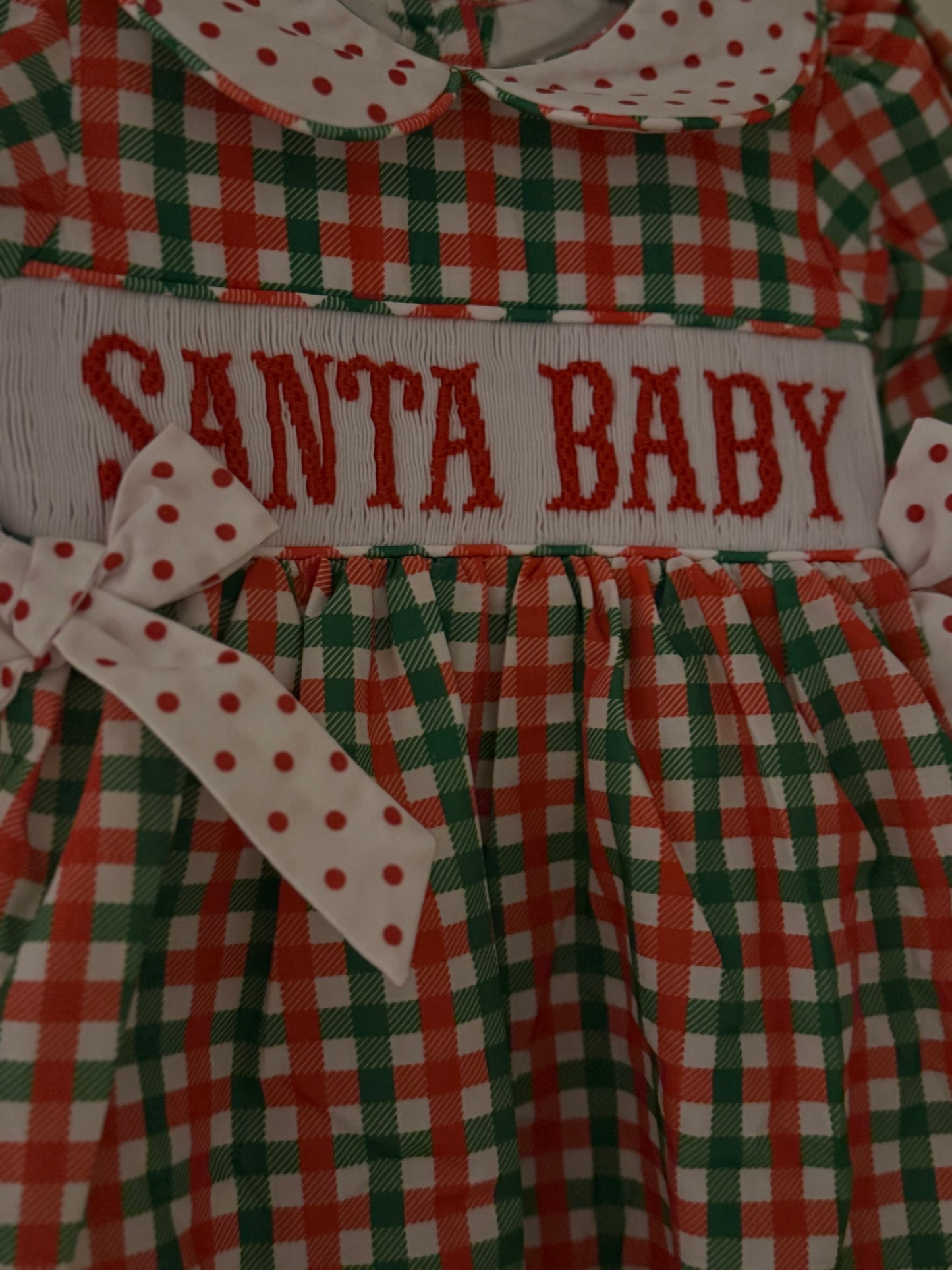 ‘Santa baby’ Girl Smocked Jumpsuit RTS